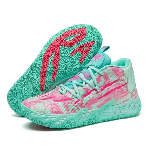 Wqsugnt multicolor high top basketball shoes in pink and green
