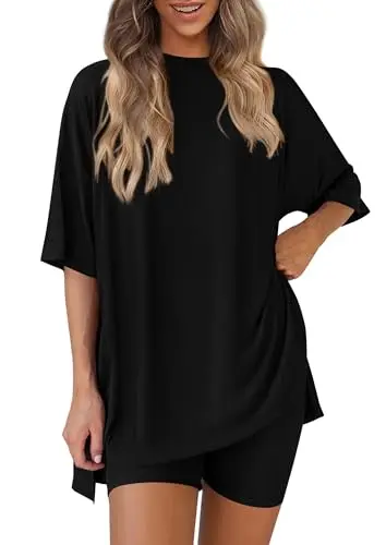 PRETTYGARDEN women's oversized shirt and biker shorts lounge set