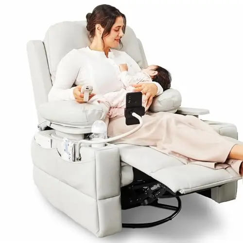 MAMAZING electric glider recliner with adjustable armrests in vanilla color