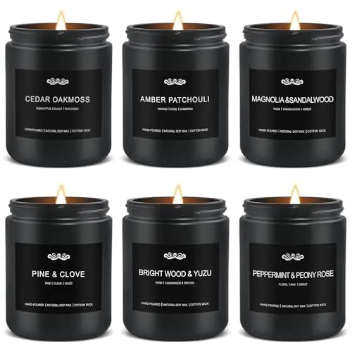 JXDLSQ 6 pack scented candles in black containers