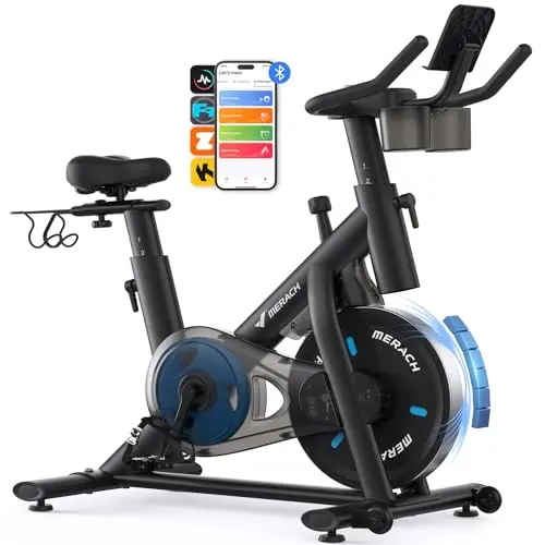 MERACH exercise bike with magnetic resistance and dumbbell holder