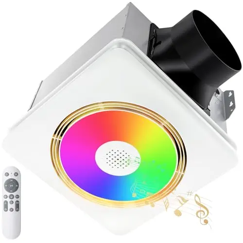 GROWNEER bathroom exhaust fan with Bluetooth speaker, heater, and RGB lighting