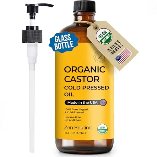 Zen Routine Organic Castor Oil in glass bottle