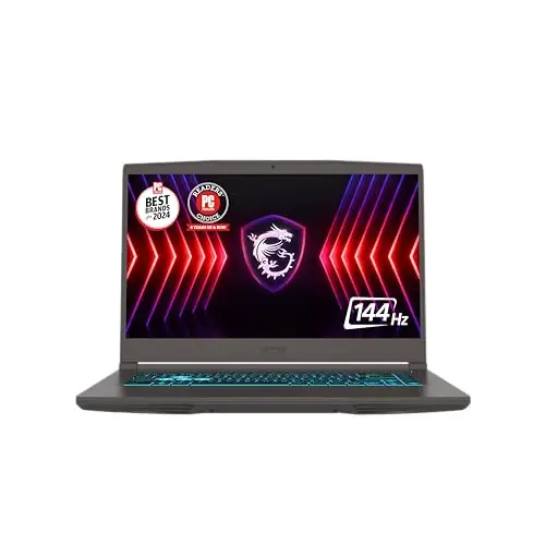 MSI Thin 15 gaming laptop with black finish and backlit keyboard