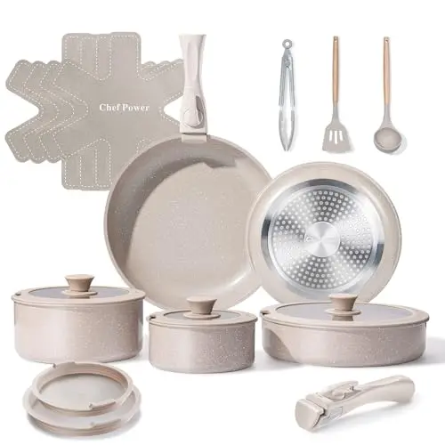 Chef Power Ceramic Nonstick Cookware Set in mocca taupe