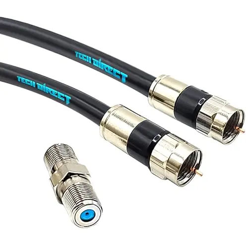 TechDirect 15FT black RG6 coaxial cable with F pin connectors