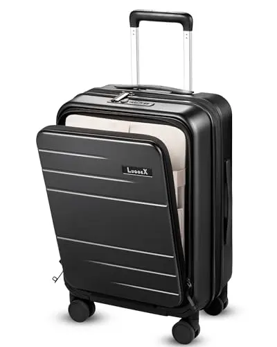 LUGGEX Carry On luggage with front opening pocket for laptops and organization