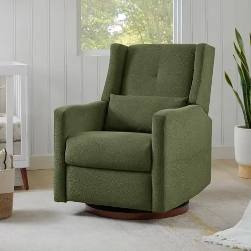 KISLOT boucle fabric swivel glider recliner in moss green