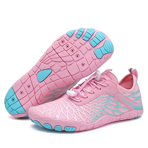 EWUHA barefoot water shoes in pink with wide toe box