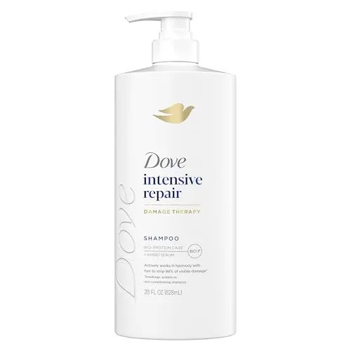 Dove Intensive Repair Shampoo bottle with blue liquid