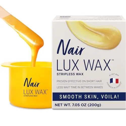 Nair Lux microwaveable hot wax kit with gold-colored wax and spatula