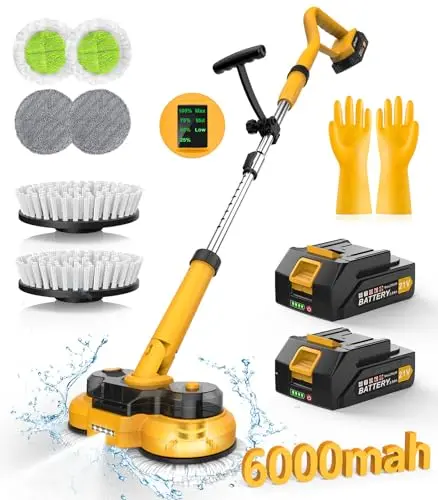 qimedo cordless electric mop with LED light scrubbing floor