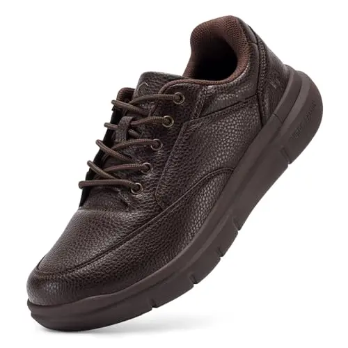 FitVille men wide walking shoes in brown vegan leather