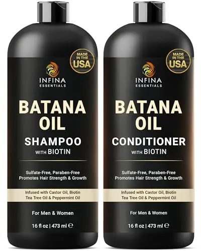 Infina Essentials batana oil shampoo and conditioner set for hair growth and thickness