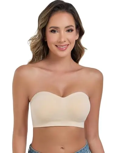 ANGOOL strapless bandeau bra with silicone grip and padded cups