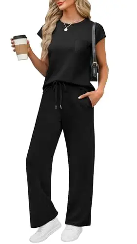 WIHOLL women's cap sleeve top and wide leg pants matching set
