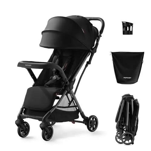 Momcozy ClickGo stroller in black with one-click folding mechanism