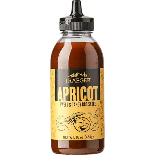 Traeger Apricot BBQ Sauce squeeze bottle with apricot-infused sauce