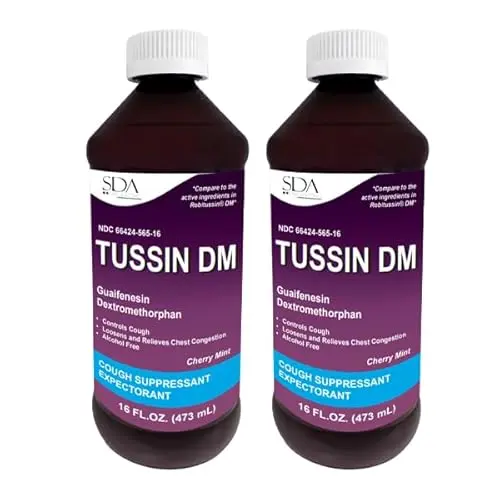 SDA Laboratories Tussin guaifenesin cough syrup in cherry mint flavor