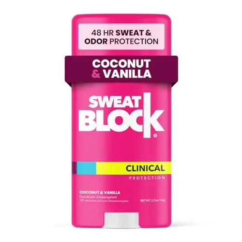 SweatBlock clinical strength deodorant with coconut and vanilla scent