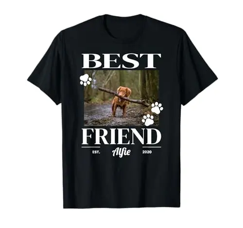 Custom pet photo t-shirt with personalized pet image and name