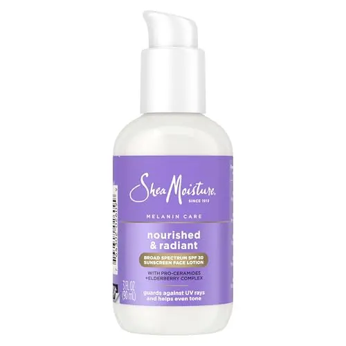 SheaMoisture SPF 30 face lotion on dark skin with even tone and no white cast