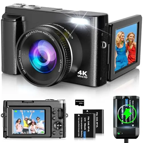 Oiadek 4K digital camera with 180-degree flip screen