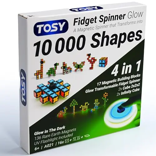 TOSY magnet fidget spinner glow showing magnetic blocks with glow-in-dark feature