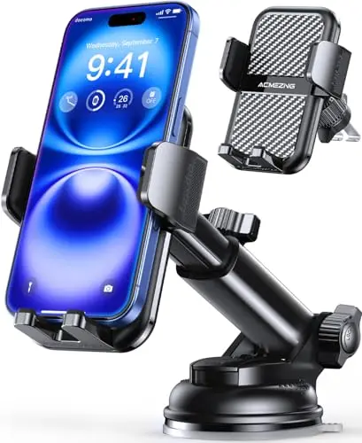 ACMEZING 3-in-1 car phone mount with double metal clip