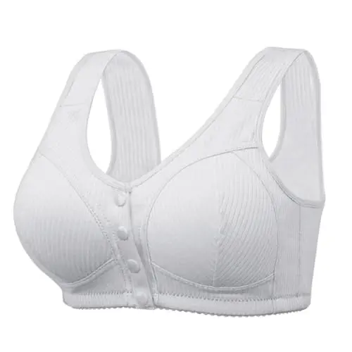 Ribbed front closure bra for senior women in white