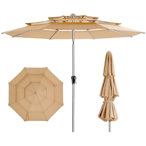 HOMSHADE 9ft vented patio umbrella with aluminum frame and windproof design