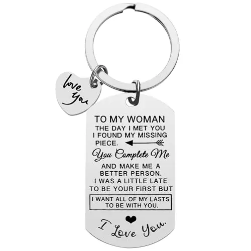 Romantic keychain with 'I Love You To My Woman' engraving