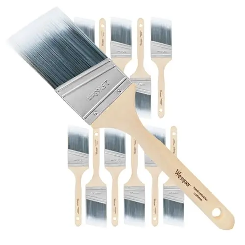 Wesquer 12-pack angled paint brushes with wooden handles and synthetic bristles