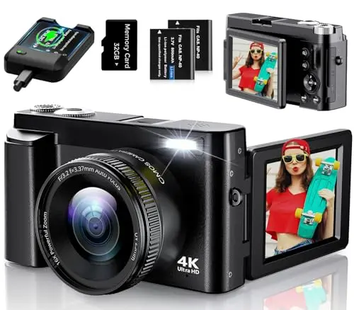 JGIPL 4K digital camera with 180-degree flip screen and compact body