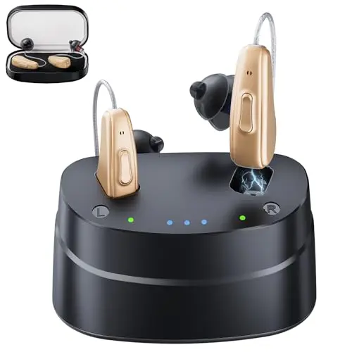 NVBOTY black in-ear hearing aids with charging case