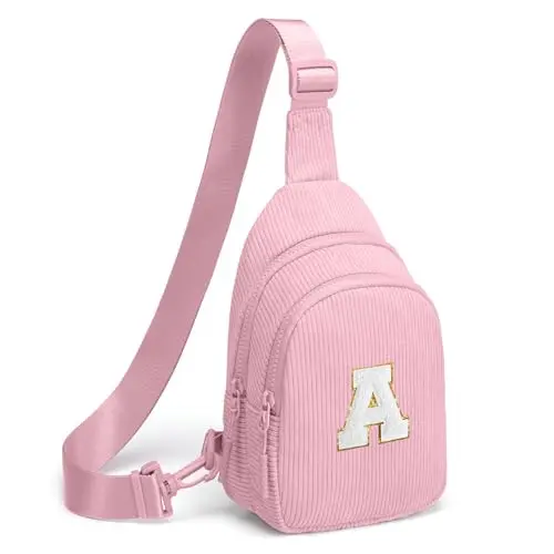 Viverte corduroy sling bag with initial letter patch