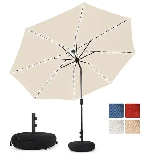 Sundale Outdoor 9ft solar patio umbrella with sand bag base and tilt feature