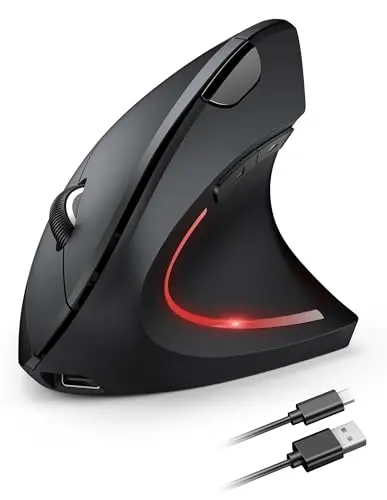 TECKNET rechargeable silent vertical ergonomic mouse in black