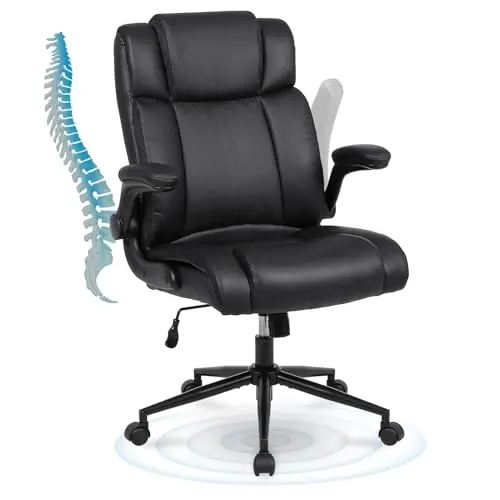 Ermnois executive office chair with thick padding and flip-up armrests