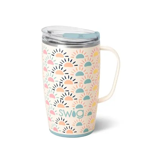 Swig Life travel mug in sun chaser with handle and lid