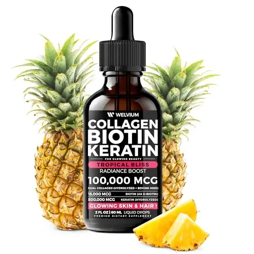 WELVIUM Liquid Biotin and Collagen Peptide Complex bottle