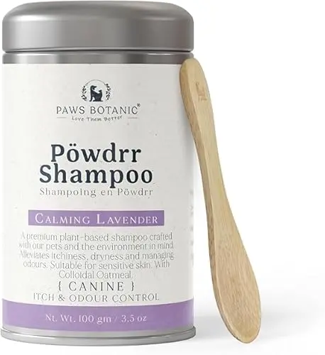 Paws Botanic Unscented Dry Shampoo powder with bamboo spoon