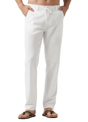 Willit men's linen pants in white color with drawstring waist