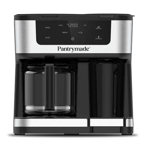Pantrymade deluxe coffee maker with carafe and single-serve option in stainless steel