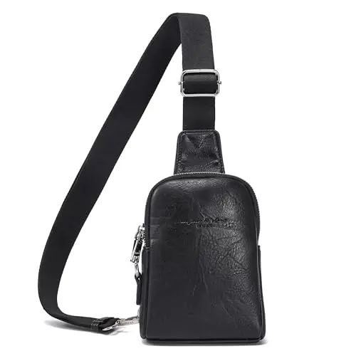 Haytijoe black vegan leather crossbody bag with D-ring sliding design