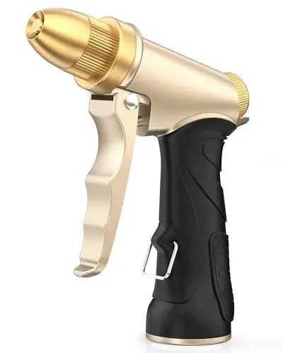 RAINPOINT metal garden hose nozzle with adjustable spray patterns and rubber grip