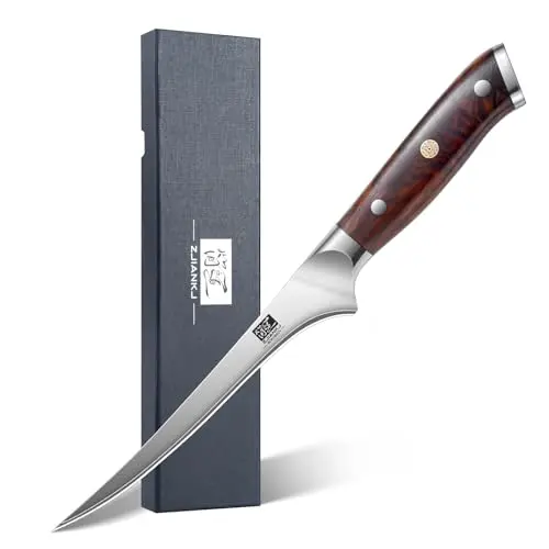 ZJIANKJ fillet knife with rosewood handle and high carbon steel