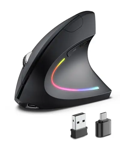 POJTK ergonomic wireless vertical mouse in black