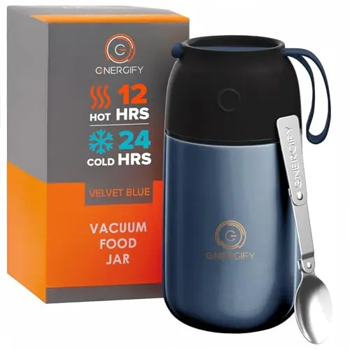 ENERGIFY vacuum insulated food jar with spoon, cup, and carry case