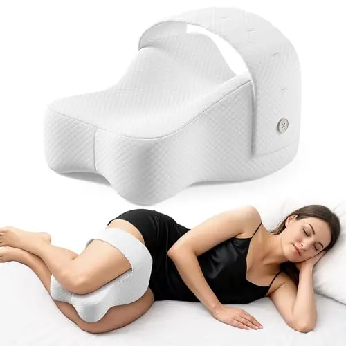 CKLCKL memory foam knee pillow with adjustable strap shown in white